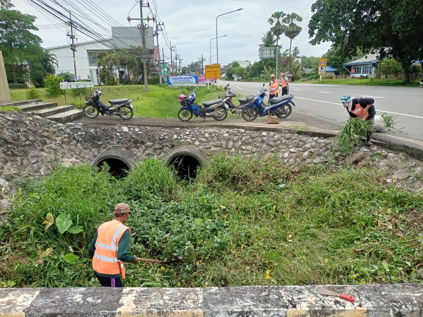 กองสาธารณสุขฯปฏิบัติงาน ปรับปรุงภูมิทัศน์ ถนนสายควนขนุน-ทะเลน้อย(หน้าเทศบาล)